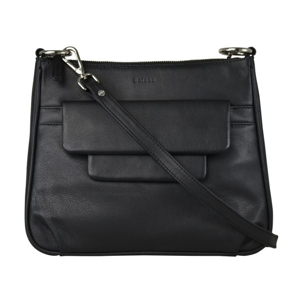 Chathrina, Belsac sort crossbody i skind med frontlomme og lang rem
