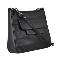 Chathrina, Belsac sort crossbody i skind med frontlomme og lang rem