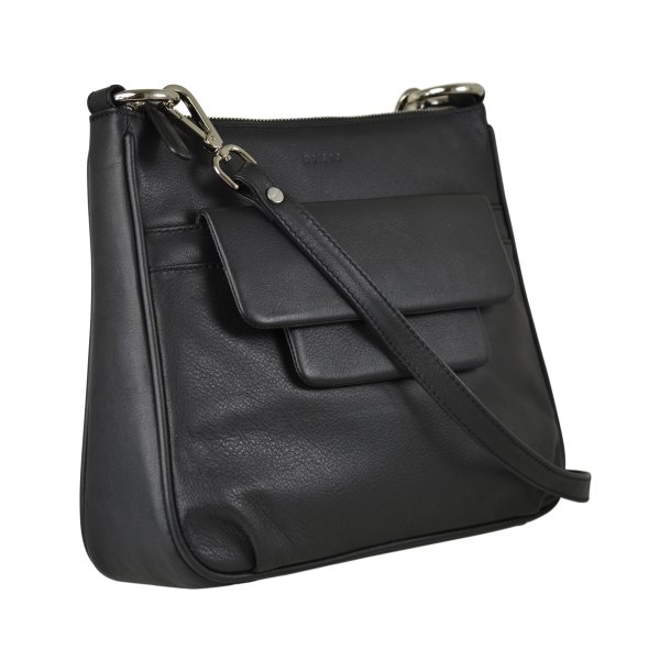 Chathrina, Belsac sort crossbody i skind med frontlomme og lang rem