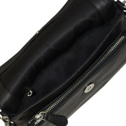 Chea, Belsac sort clutch/crossbody i bldt skind med overslag og lang rem