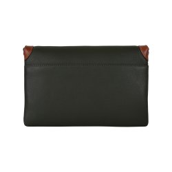 Chea, Belsac grn clutch/crossbody i bldt skind med overslag og lang rem