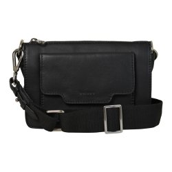 Cherry, Belsac sort crossbody i skind med frontlomme og kraftig rem