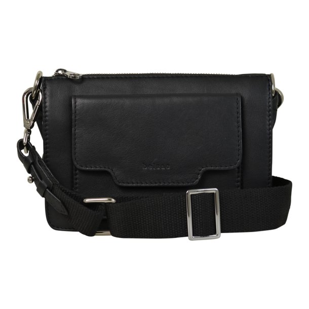 Cherry, Belsac sort crossbody i skind med frontlomme og kraftig rem