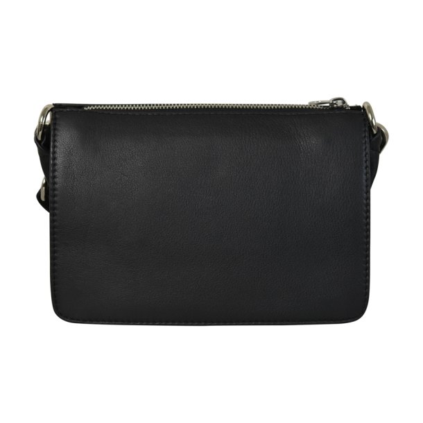 Cherry, Belsac sort crossbody i skind med frontlomme og kraftig rem