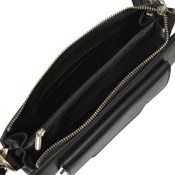 Cherry, Belsac sort crossbody i skind med frontlomme og kraftig rem