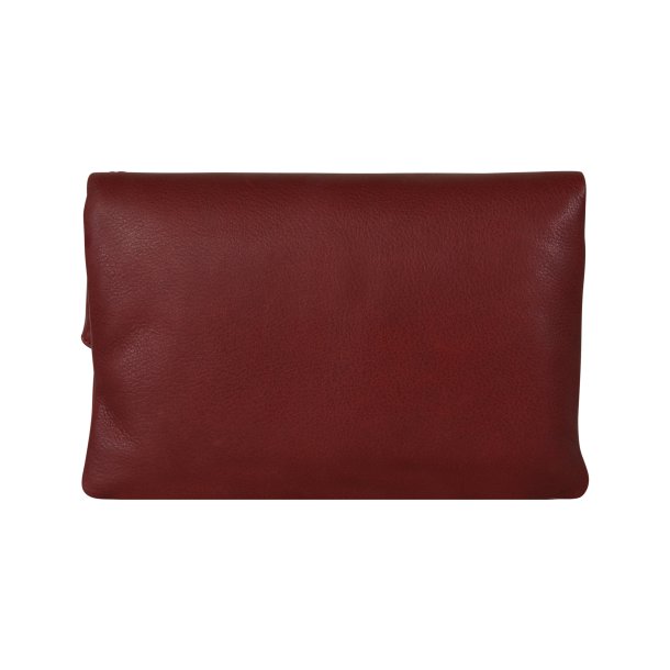 Cherstin, Belsac mørk rød clutch i skind med smuk beige kontrastfarve