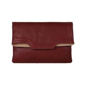Cherstin, Belsac m�rk r�d clutch i skind med smuk beige kontrastfarve
