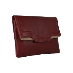 Cherstin, Belsac mørk rød clutch i skind med smuk beige kontrastfarve