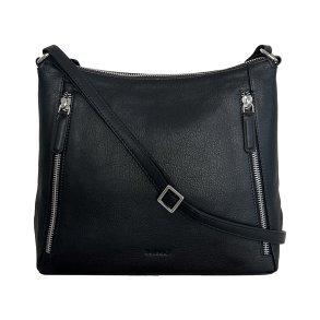 Cici, Belsac sort crossbody i skind med toplynl�s og lang rem