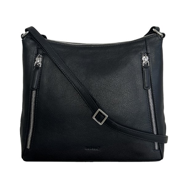 Cici, Belsac sort crossbody i skind med toplynls og lang rem