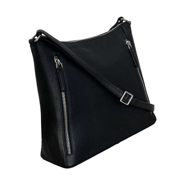 Cici, Belsac sort crossbody i skind med toplynls og lang rem