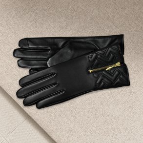 Belsac, skindhandske i sort med quilt og guld lynls