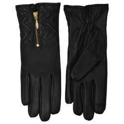 Belsac, skindhandske i sort med quilt og guld lynls