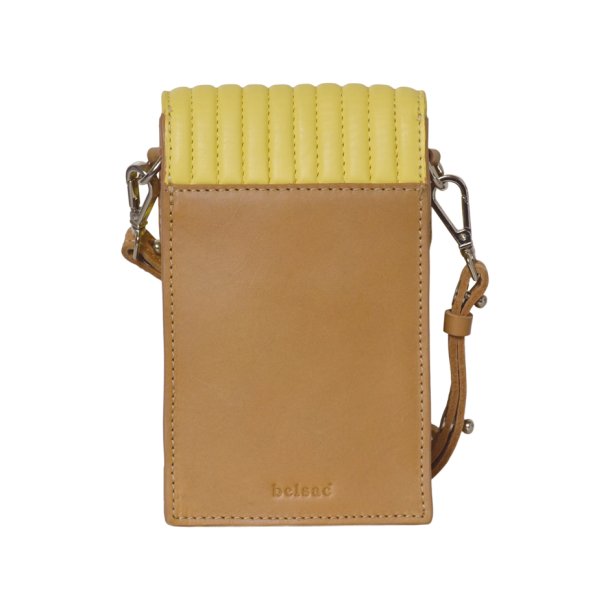 Kate, Belsac beige/gul mobiltaske i skind med overslag og lang rem