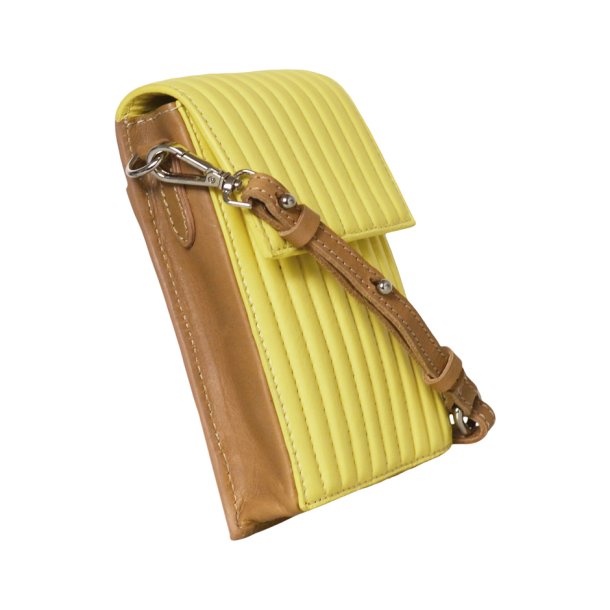 Kate, Belsac beige/gul mobiltaske i skind med overslag og lang rem