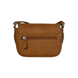 Dakota, Belsac cognac/beige crossbody i skind med flettet front og overslag