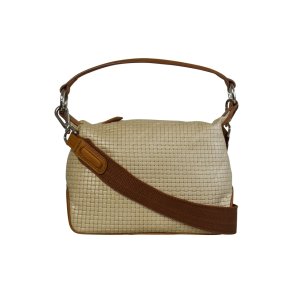 Dalia, Belsac cognac/beige skuldertaske i flettet skind med fast bund og kraftig skulderrem