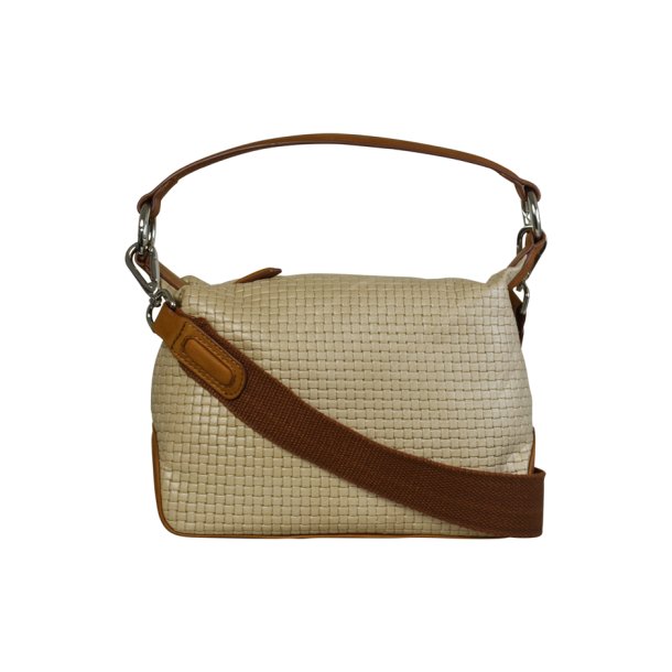 Dalia, Belsac cognac/beige skuldertaske i flettet skind med fast bund og kraftig skulderrem