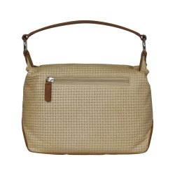 Daniella, Belsac cognac/beige skuldertaske i skind med fast bund og kraftig skulderrem