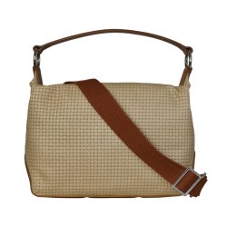 Daniella, Belsac cognac/beige skuldertaske i skind med fast bund og kraftig skulderrem