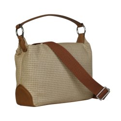 Daniella, Belsac cognac/beige skuldertaske i skind med fast bund og kraftig skulderrem