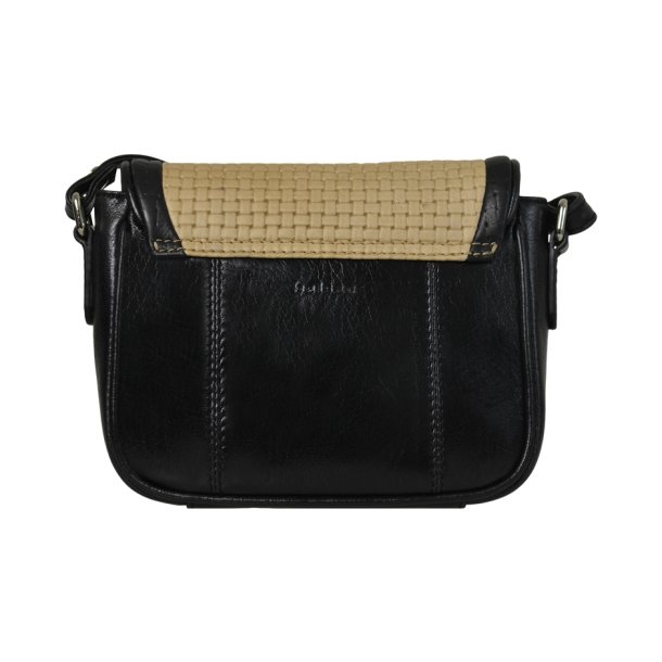 Garbriana, Belsac sort/beige crossbody i skind med flettet struktur på fronten