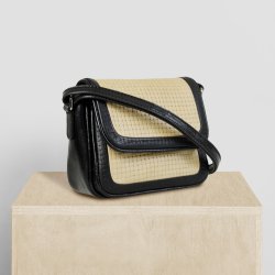 Garbriana, Belsac sort/beige crossbody i skind med flettet struktur på fronten