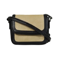 Garbriana, Belsac sort/beige crossbody i skind med flettet struktur på fronten