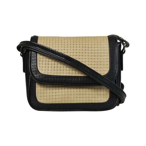 Garbriana, Belsac sort/beige crossbody i skind med flettet struktur på fronten