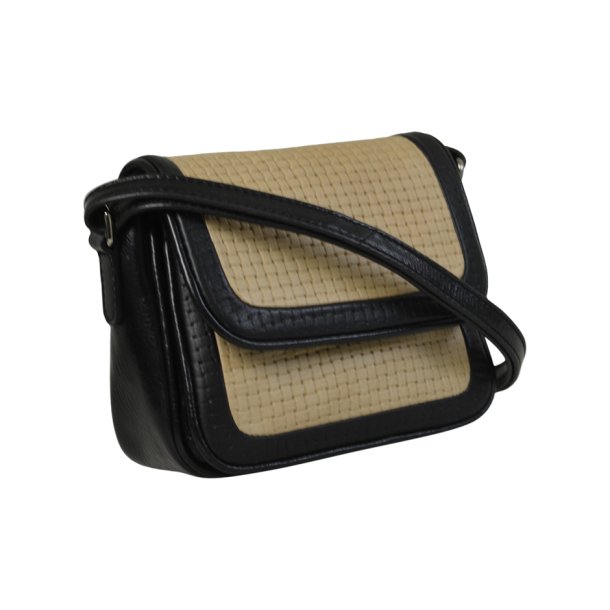 Garbriana, Belsac sort/beige crossbody i skind med flettet struktur på fronten