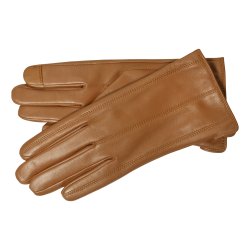 Klaramarie, Belsac kort skindhandske i camel med stikninger og touch