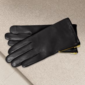 Klarissa, Belsac skindhandske i sort med guld lynls 