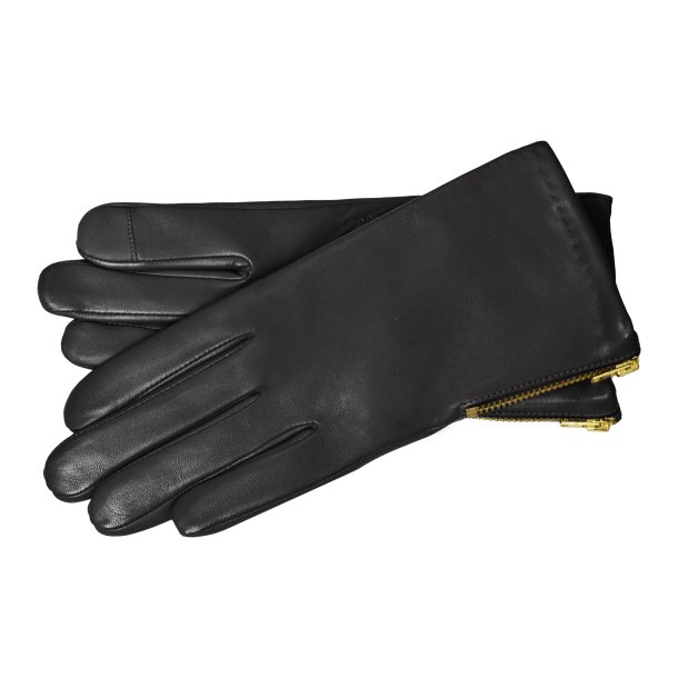Klarissa, Belsac skindhandske i sort med guld lynls 