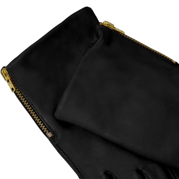 Klarissa, Belsac skindhandske i sort med guld lynls 