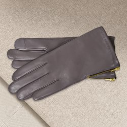 Klarissa, Belsac skindhandske i taupe med guld lynls 