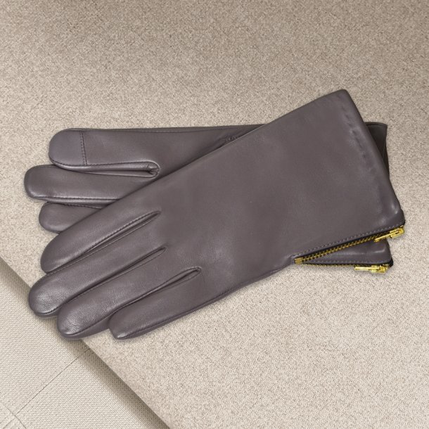 Klarissa, Belsac skindhandske i taupe med guld lynls 