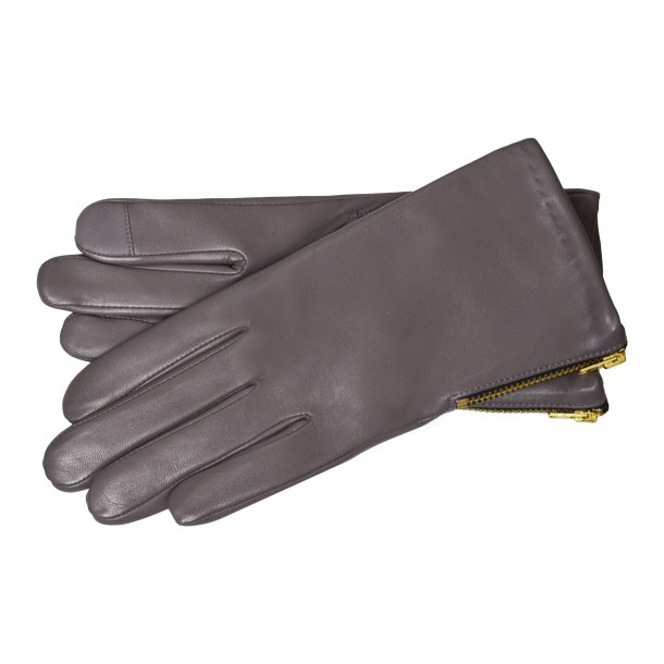 Klarissa, Belsac skindhandske i taupe med guld lynls 