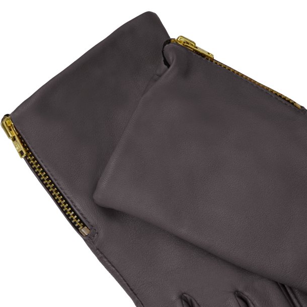 Klarissa, Belsac skindhandske i taupe med guld lynls 