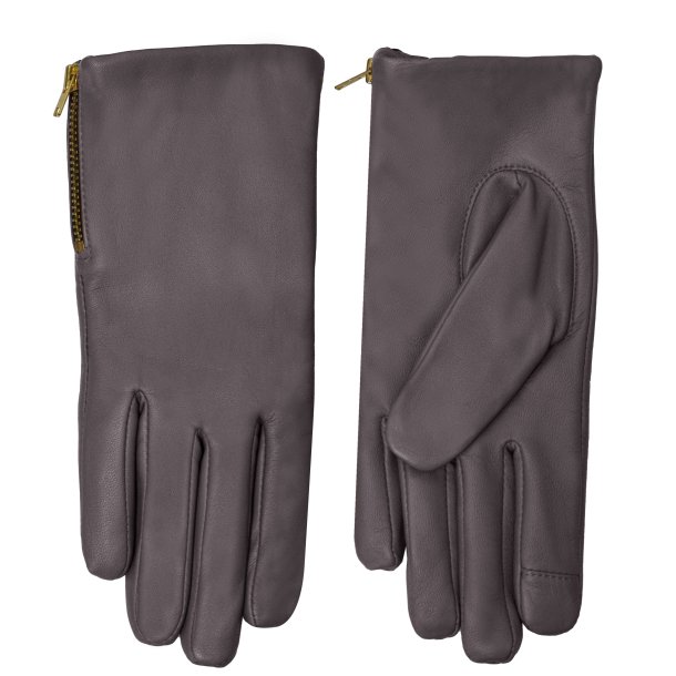 Klarissa, Belsac skindhandske i taupe med guld lynls 