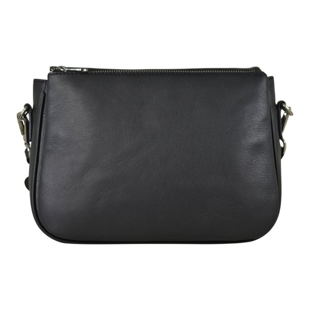Cheyanne, Belsac sort crossbody i skind med kraftigt overslag og fast bund