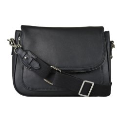 Cheyanne, Belsac sort crossbody i skind med kraftigt overslag og fast bund