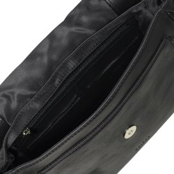 Cheyanne, Belsac sort crossbody i skind med kraftigt overslag og fast bund