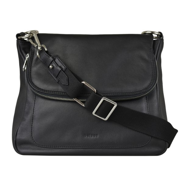 Chiazo, Belsac sort crossbody i skind med kraftigt overslag og fast bund