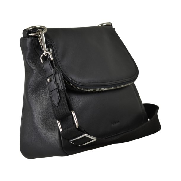 Chiazo, Belsac sort crossbody i skind med kraftigt overslag og fast bund