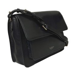 Pammi, Belsac sort crossbody i skind med overslag og  lang regulerbar rem