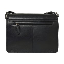 Pammi, Belsac sort crossbody i skind med overslag og  lang regulerbar rem