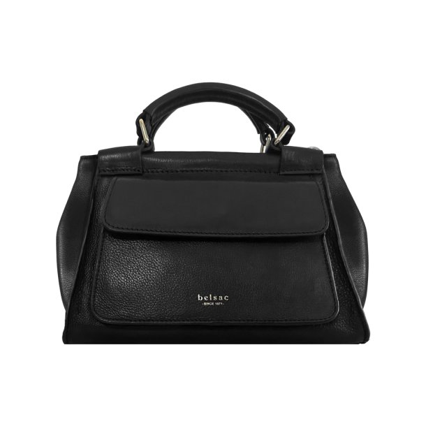 Rachel, Belsac sort crossbody i skind med frontlomme og lang regulerbar rem