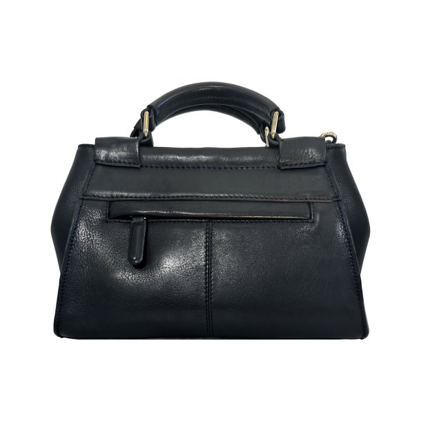 Rachel, Belsac sort crossbody i skind med frontlomme og lang regulerbar rem