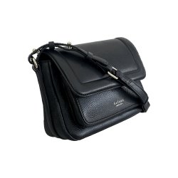 Rhina, Belsac sort crossbody i skind med overslag og lang regulerbar rem