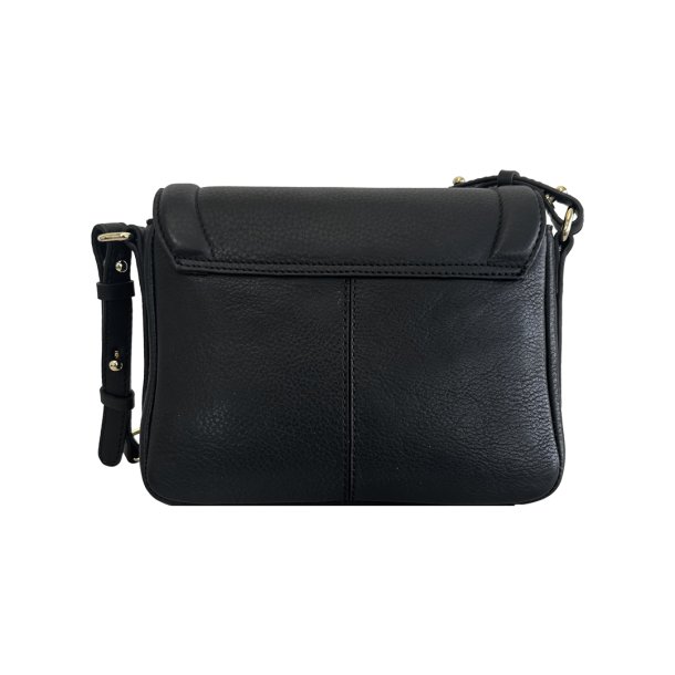 Rhina, Belsac sort crossbody i skind med overslag og lang regulerbar rem